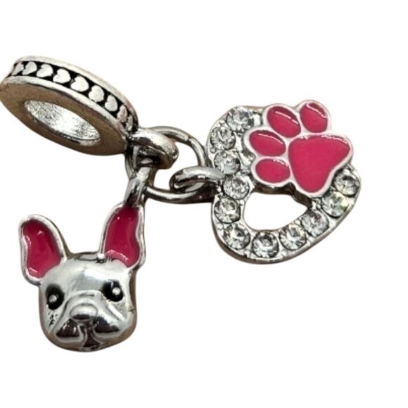 Bulldog Dog Mom 🐾 Pet Love Charm Bracelet Charms Rhinestone Paw Print Dangle - Picture 6 of 6